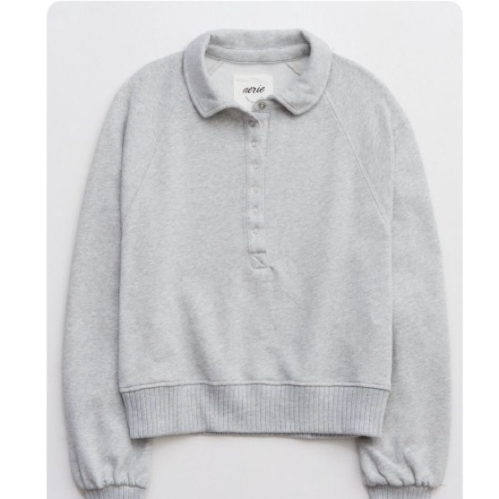 XL- AERIE Quarter Snap Sweatshirt- Medium Heather Gray